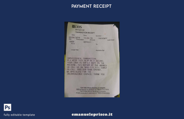 modello di controllo di pagamento bancario Dbs in stile verificato